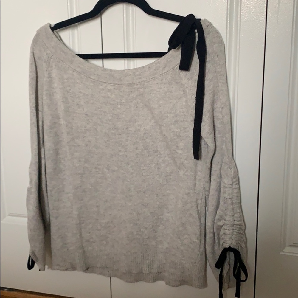 Grey off the shoulder sweater W/ black bows